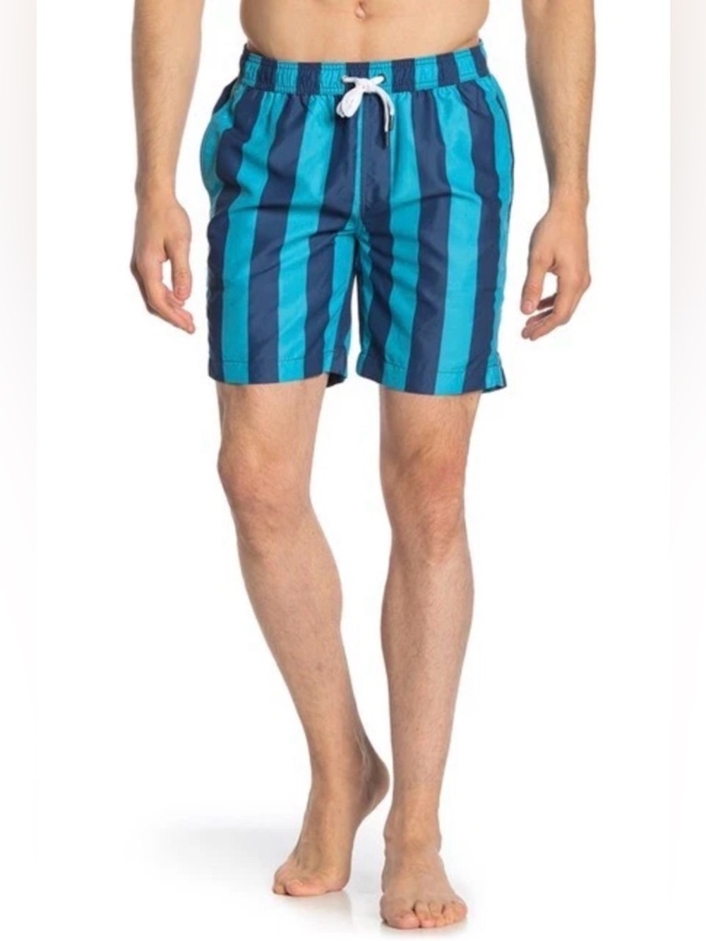 Onia Men’s Charles Stripe Print Swim Trunks With Pockets Teal Size XL